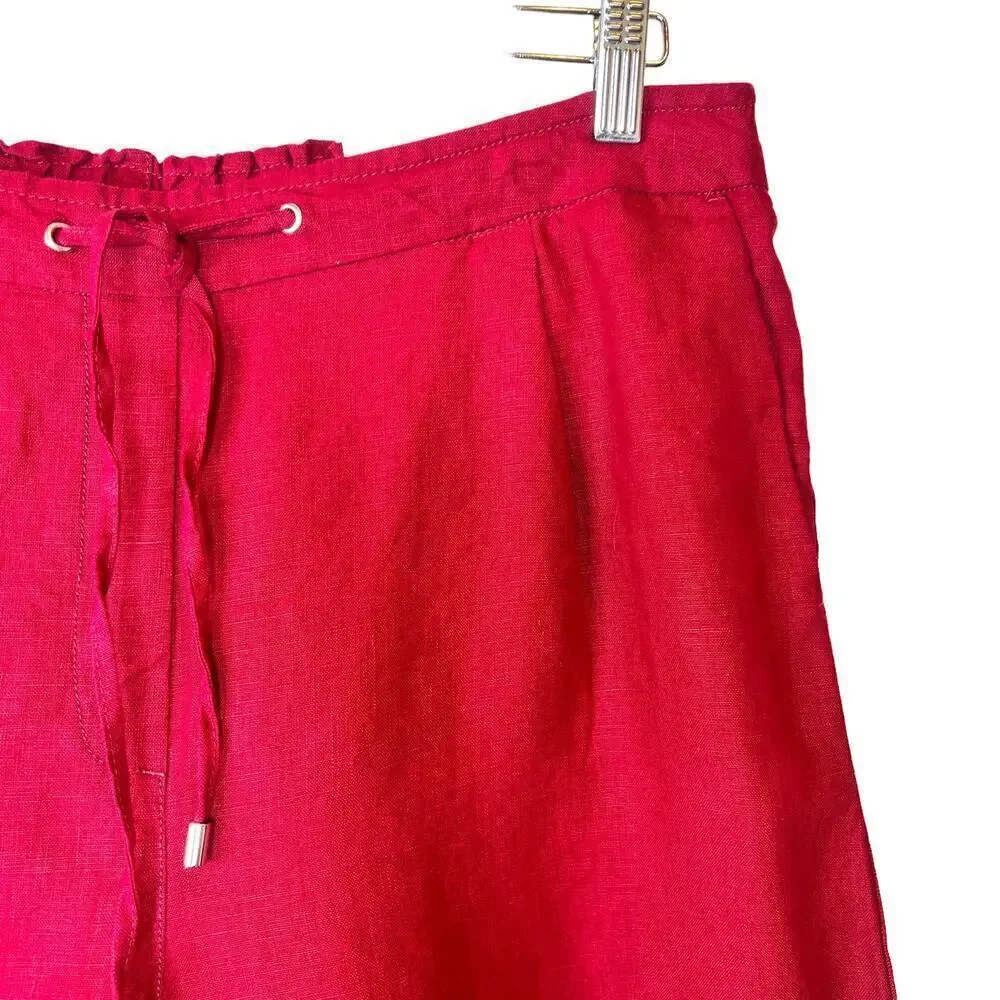 CHICO'S 100% Linen Shorts Tie-Front in Garnet Women's Size 2 = U.S. size 12